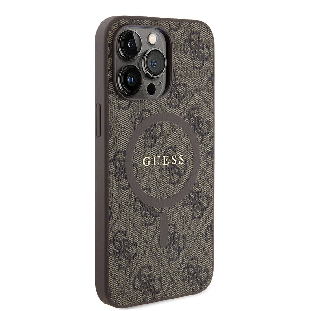 iPhone 14 Pro Max Kılıf Guess Orjinal Lisanslı M-safe Şarj Özellikli PU Halkalı 4G Desenli Yazı Logolu Kapak