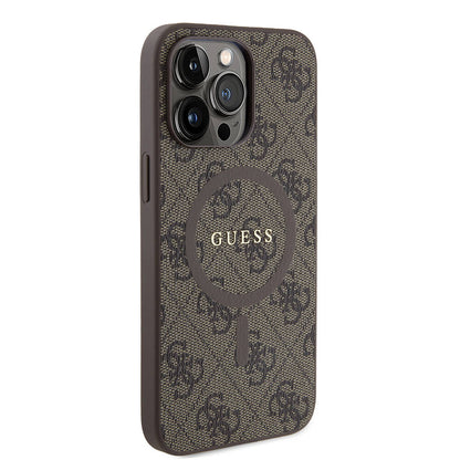 iPhone 14 Pro Max Kılıf Guess Orjinal Lisanslı M-safe Şarj Özellikli PU Halkalı 4G Desenli Yazı Logolu Kapak