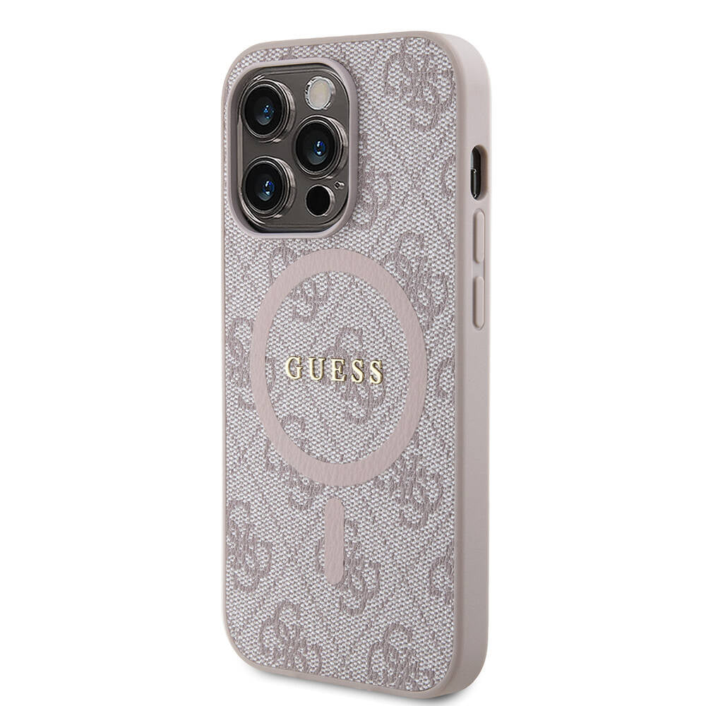iPhone 14 Pro Max Kılıf Guess Orjinal Lisanslı M-safe Şarj Özellikli PU Halkalı 4G Desenli Yazı Logolu Kapak