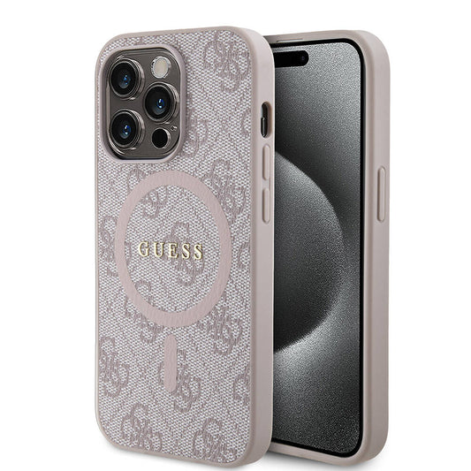 iPhone 14 Pro Max Kılıf Guess Orjinal Lisanslı M-safe Şarj Özellikli PU Halkalı 4G Desenli Yazı Logolu Kapak
