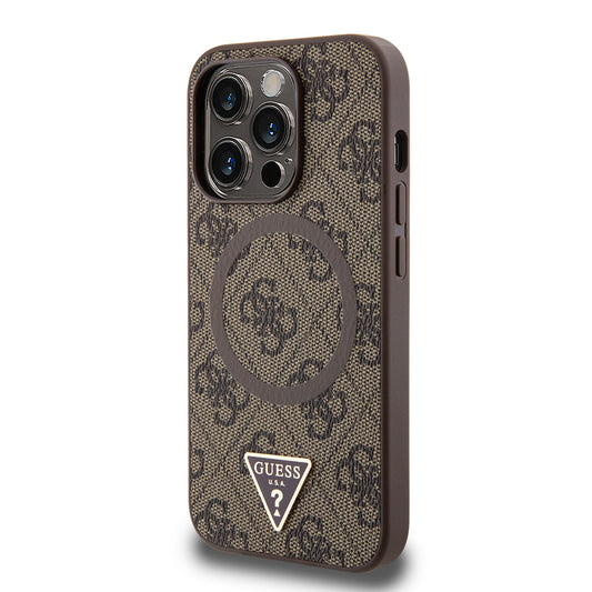 iPhone 14 Pro Max Kılıf Guess Orjinal Lisanslı M-safe Şarj Özellikli PU Üçgen Logo 4G Desenli Kapak