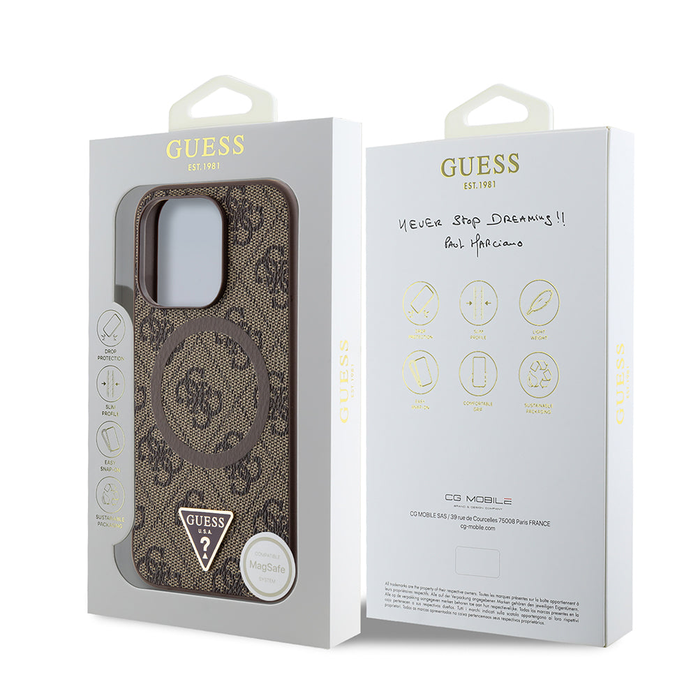 iPhone 14 Pro Max Kılıf Guess Orjinal Lisanslı M-safe Şarj Özellikli PU Üçgen Logo 4G Desenli Kapak
