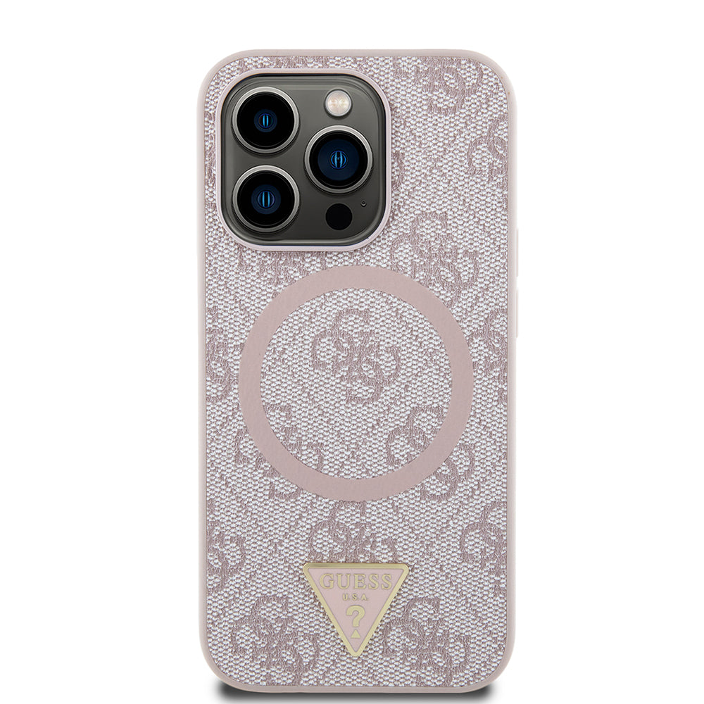 iPhone 14 Pro Max Kılıf Guess Orjinal Lisanslı M-safe Şarj Özellikli PU Üçgen Logo 4G Desenli Kapak