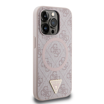 iPhone 14 Pro Max Kılıf Guess Orjinal Lisanslı M-safe Şarj Özellikli PU Üçgen Logo 4G Desenli Kapak