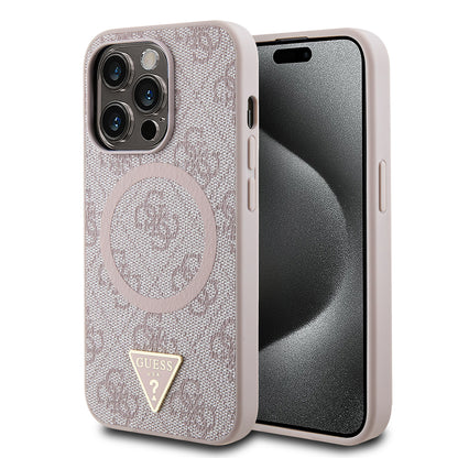 iPhone 14 Pro Max Kılıf Guess Orjinal Lisanslı M-safe Şarj Özellikli PU Üçgen Logo 4G Desenli Kapak