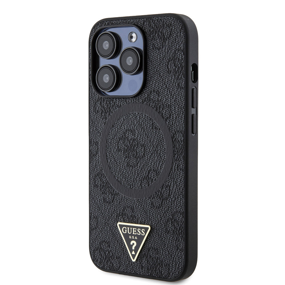iPhone 14 Pro Max Kılıf Guess Orjinal Lisanslı M-safe Şarj Özellikli PU Üçgen Logo 4G Desenli Kapak