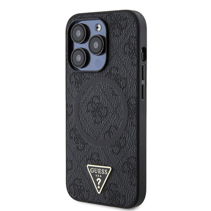 iPhone 14 Pro Max Kılıf Guess Orjinal Lisanslı M-safe Şarj Özellikli PU Üçgen Logo 4G Desenli Kapak