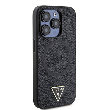 iPhone 14 Pro Max Kılıf Guess Orjinal Lisanslı M-safe Şarj Özellikli PU Üçgen Logo 4G Desenli Kapak