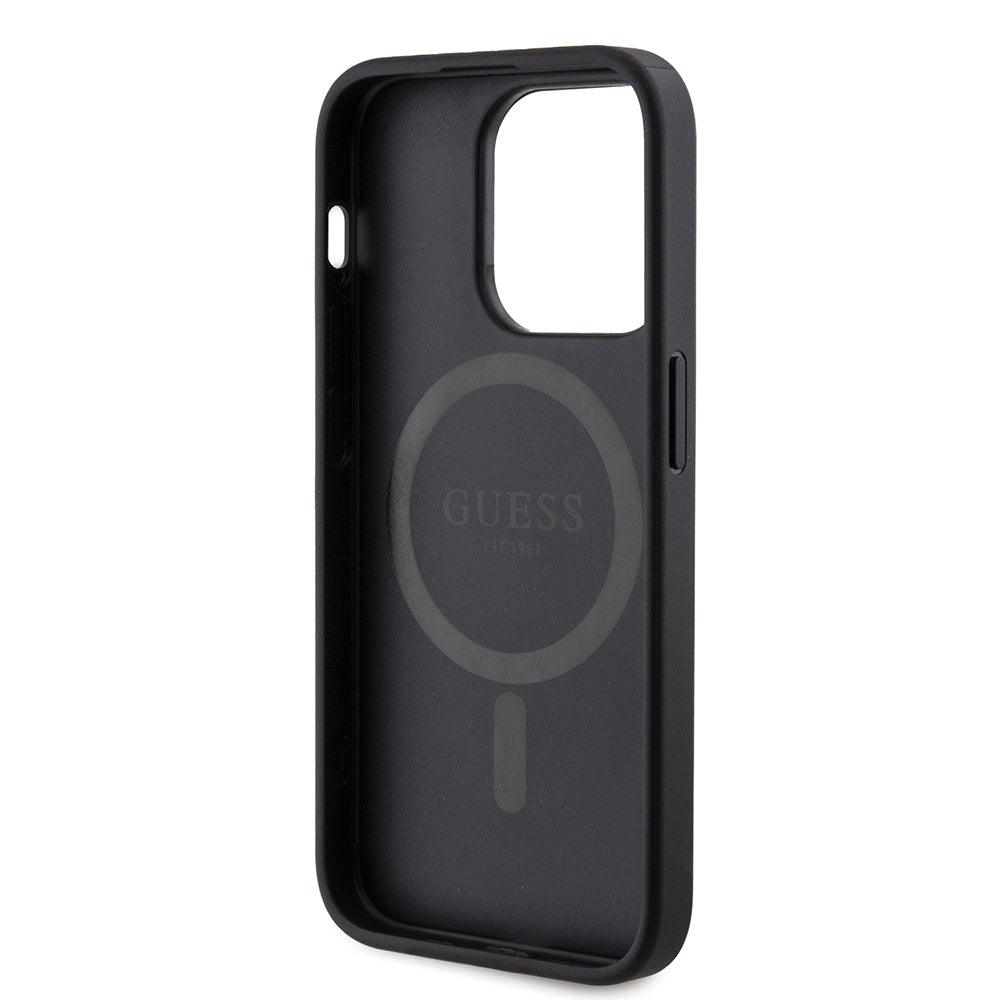 iPhone 14 Pro Max Kılıf Guess Orjinal Lisanslı M-safe Şarj Özellikli PU Üçgen Logo 4G Desenli Kapak