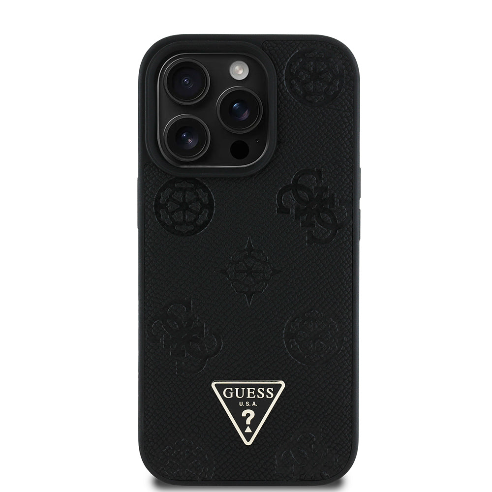 iPhone 14 Pro Max Kılıf Guess Orjinal Lisanslı M-safe Şarj Özellikli Sıcak Baskılı Üçgen Logolu PU Deri Peony Kapak