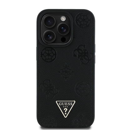 iPhone 14 Pro Max Kılıf Guess Orjinal Lisanslı M-safe Şarj Özellikli Sıcak Baskılı Üçgen Logolu PU Deri Peony Kapak