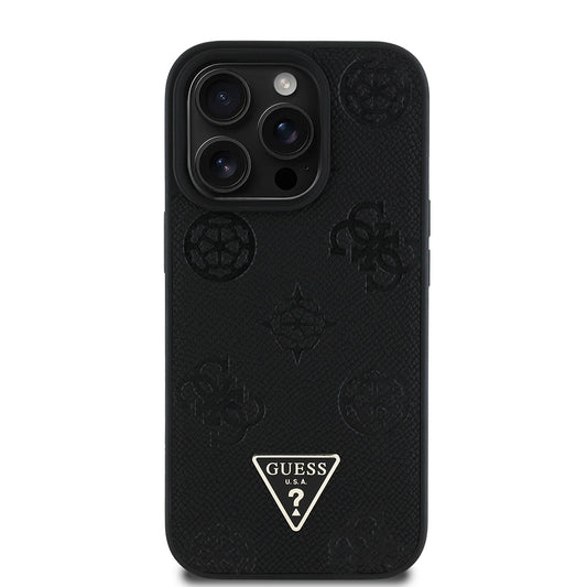 iPhone 14 Pro Max Kılıf Guess Orjinal Lisanslı M-safe Şarj Özellikli Sıcak Baskılı Üçgen Logolu PU Deri Peony Kapak
