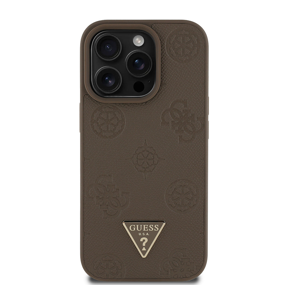 iPhone 14 Pro Max Kılıf Guess Orjinal Lisanslı M-safe Şarj Özellikli Sıcak Baskılı Üçgen Logolu PU Deri Peony Kapak