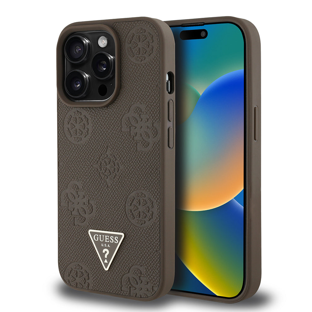 iPhone 14 Pro Max Kılıf Guess Orjinal Lisanslı M-safe Şarj Özellikli Sıcak Baskılı Üçgen Logolu PU Deri Peony Kapak