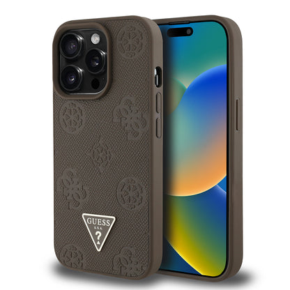 iPhone 14 Pro Max Kılıf Guess Orjinal Lisanslı M-safe Şarj Özellikli Sıcak Baskılı Üçgen Logolu PU Deri Peony Kapak