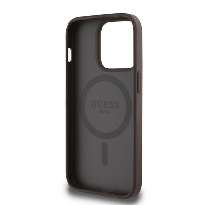 iPhone 14 Pro Max Kılıf Guess Orjinal Lisanslı M-safe Şarj Özellikli Sıcak Baskılı Üçgen Logolu PU Deri Peony Kapak