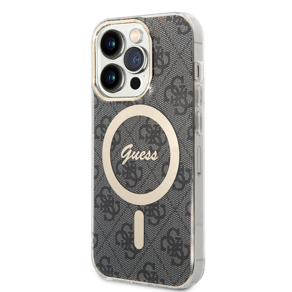 iPhone 14 Pro Max Kılıf Guess Orjinal Lisanslı M-safe Şarj Özellikli Yazı Logolu 4G Desenli Kapak