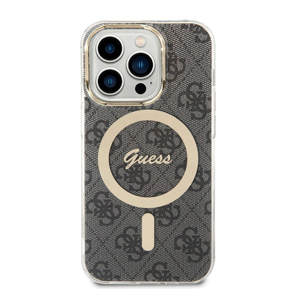 iPhone 14 Pro Max Kılıf Guess Orjinal Lisanslı M-safe Şarj Özellikli Yazı Logolu 4G Desenli Kapak