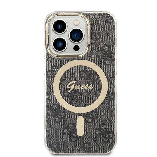 iPhone 14 Pro Max Kılıf Guess Orjinal Lisanslı M-safe Şarj Özellikli Yazı Logolu 4G Desenli Kapak