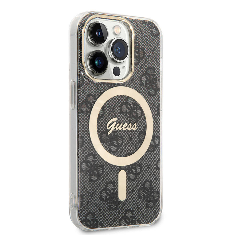 iPhone 14 Pro Max Kılıf Guess Orjinal Lisanslı M-safe Şarj Özellikli Yazı Logolu 4G Desenli Kapak