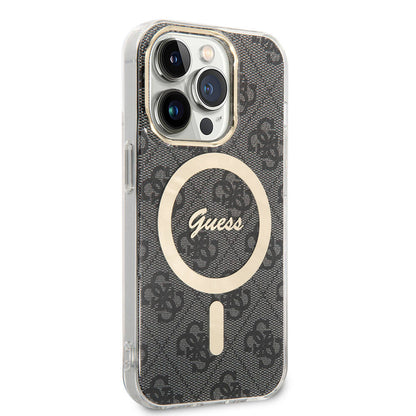 iPhone 14 Pro Max Kılıf Guess Orjinal Lisanslı M-safe Şarj Özellikli Yazı Logolu 4G Desenli Kapak