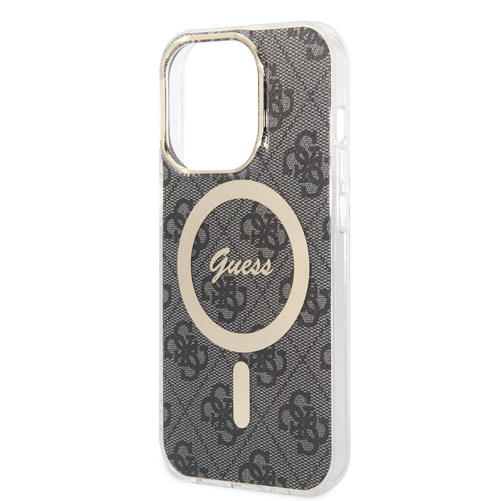 iPhone 14 Pro Max Kılıf Guess Orjinal Lisanslı M-safe Şarj Özellikli Yazı Logolu 4G Desenli Kapak