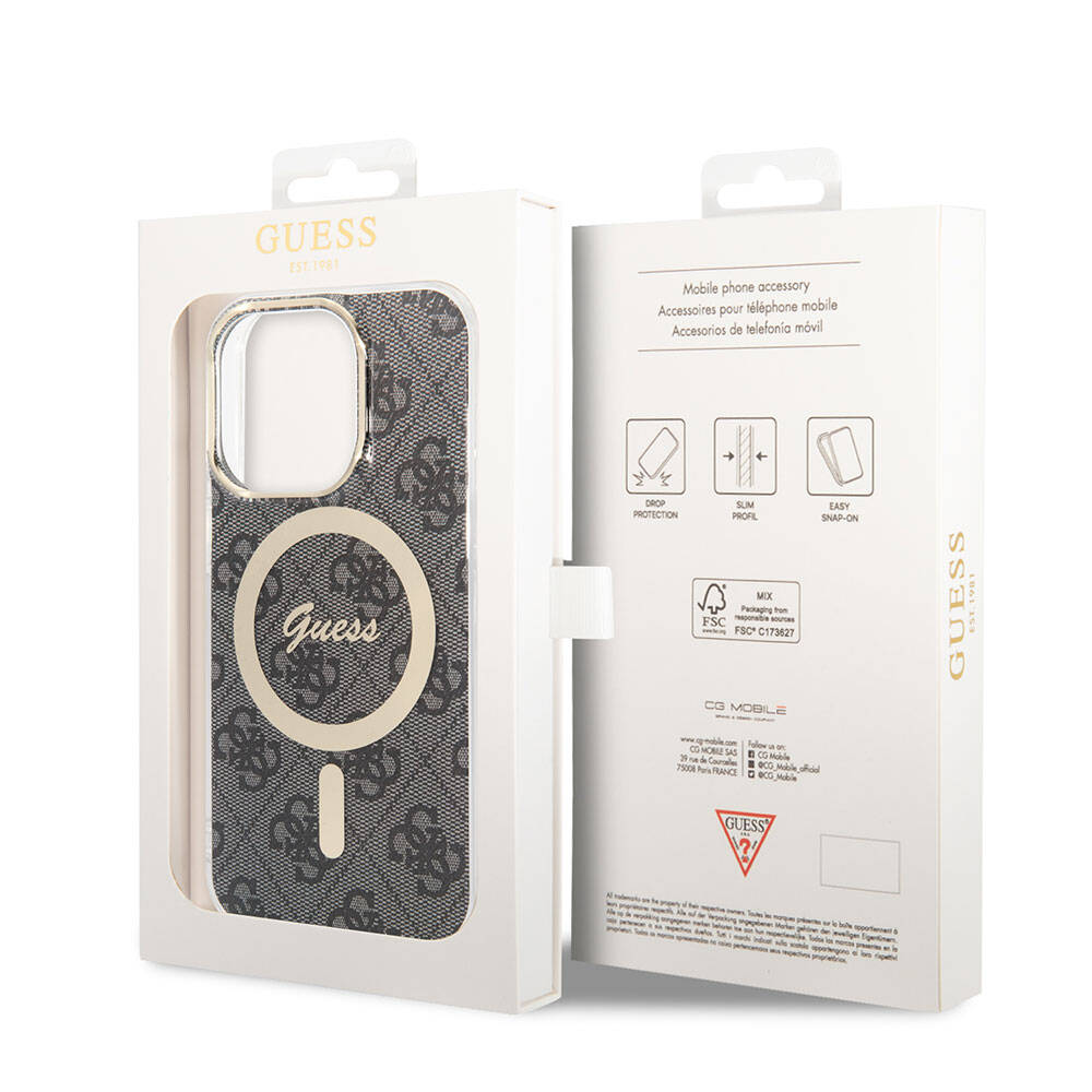 iPhone 14 Pro Max Kılıf Guess Orjinal Lisanslı M-safe Şarj Özellikli Yazı Logolu 4G Desenli Kapak