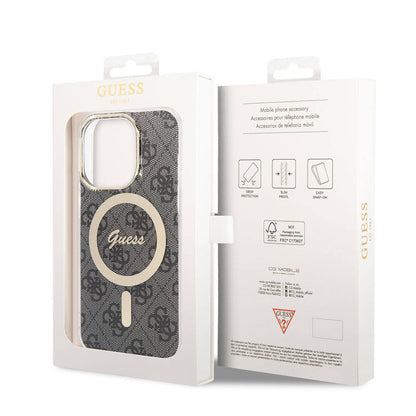iPhone 14 Pro Max Kılıf Guess Orjinal Lisanslı M-safe Şarj Özellikli Yazı Logolu 4G Desenli Kapak