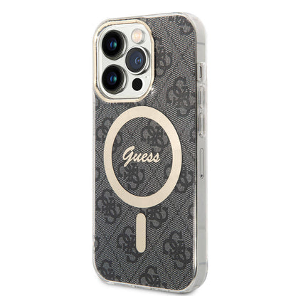 iPhone 14 Pro Max Kılıf Guess Orjinal Lisanslı M-safe Şarj Özellikli Yazı Logolu 4G Desenli Kapak