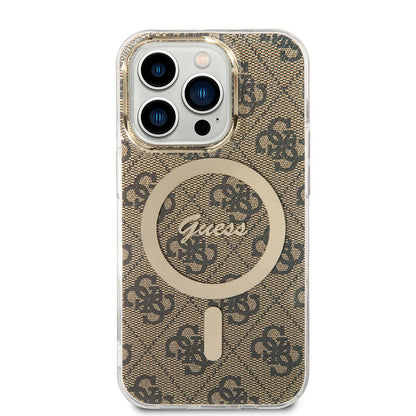 iPhone 14 Pro Max Kılıf Guess Orjinal Lisanslı M-safe Şarj Özellikli Yazı Logolu 4G Desenli Kapak