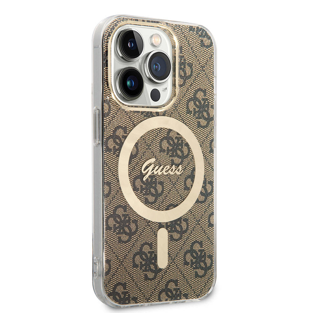iPhone 14 Pro Max Kılıf Guess Orjinal Lisanslı M-safe Şarj Özellikli Yazı Logolu 4G Desenli Kapak