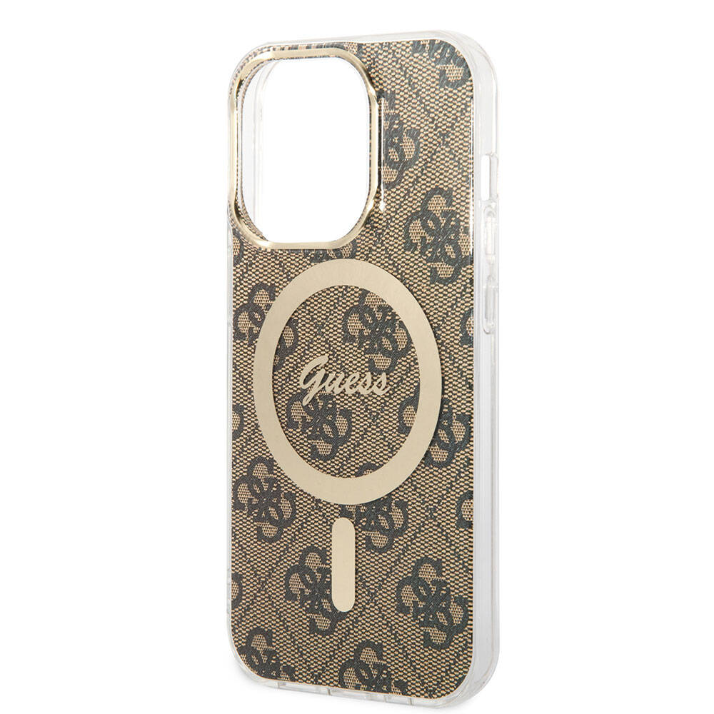 iPhone 14 Pro Max Kılıf Guess Orjinal Lisanslı M-safe Şarj Özellikli Yazı Logolu 4G Desenli Kapak