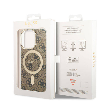 iPhone 14 Pro Max Kılıf Guess Orjinal Lisanslı M-safe Şarj Özellikli Yazı Logolu 4G Desenli Kapak