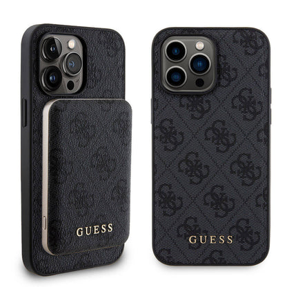 iPhone 14 Pro Max Kılıf Guess Orjinal Lisanslı M-safe Şarj Özellikli Yazı Logolu 4G Desenli Kapak + Powerbank 5000mAh 2in1 Set