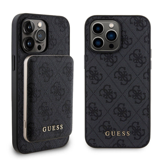 iPhone 14 Pro Max Kılıf Guess Orjinal Lisanslı M-safe Şarj Özellikli Yazı Logolu 4G Desenli Kapak + Powerbank 5000mAh 2in1 Set