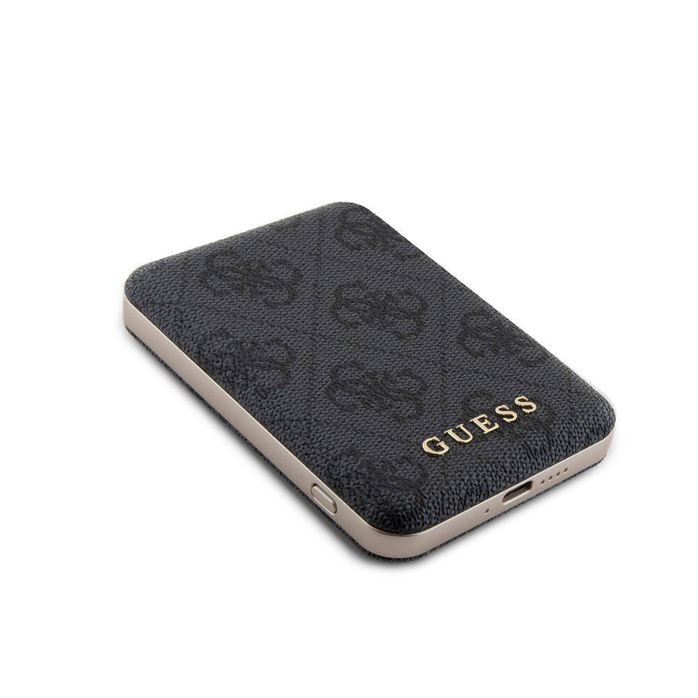 iPhone 14 Pro Max Kılıf Guess Orjinal Lisanslı M-safe Şarj Özellikli Yazı Logolu 4G Desenli Kapak + Powerbank 5000mAh 2in1 Set