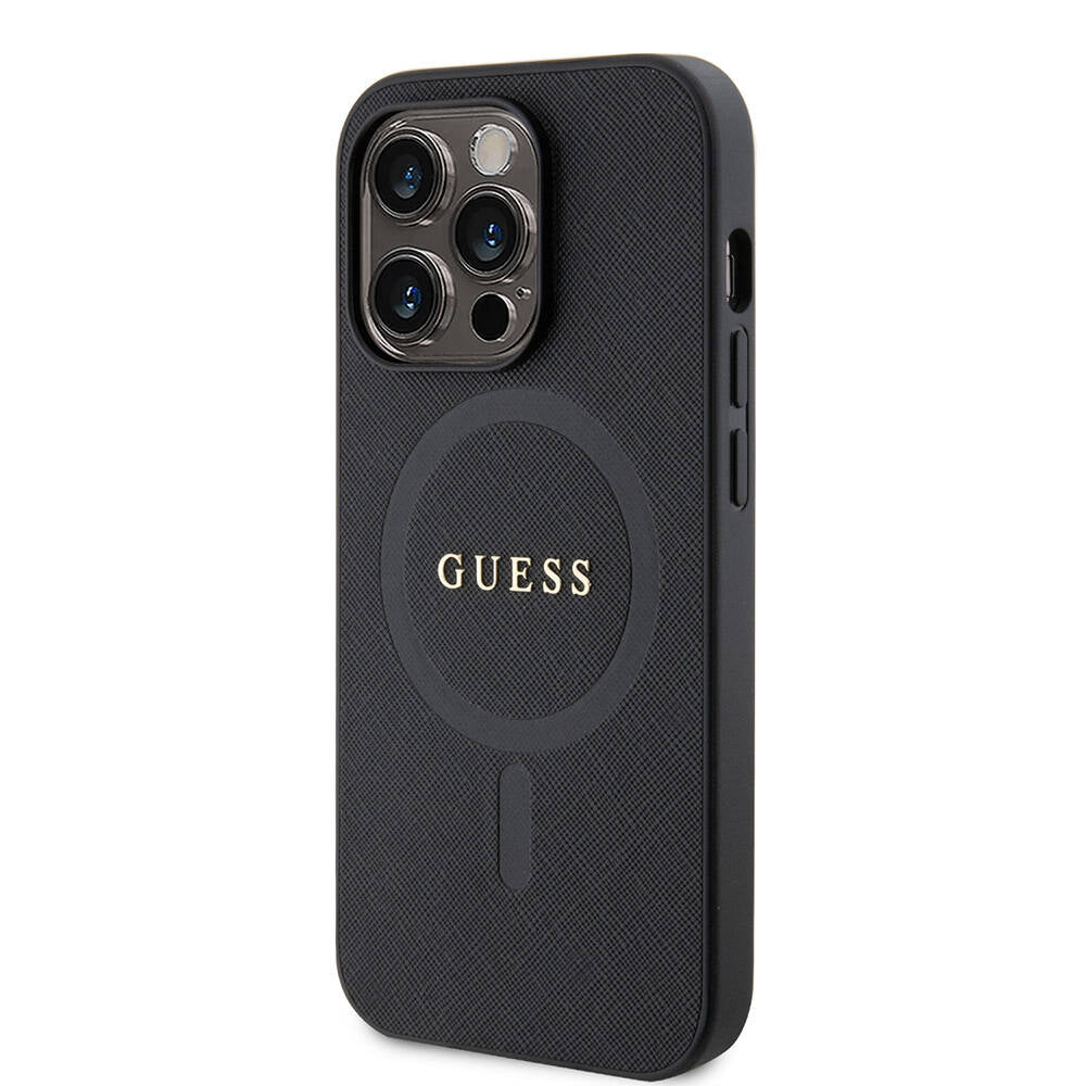 iPhone 14 Pro Max Kılıf Guess Orjinal Lisanslı M-safe Şarj Özellikli Yazı Logolu Saffiano Kapak