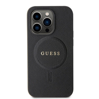 iPhone 14 Pro Max Kılıf Guess Orjinal Lisanslı M-safe Şarj Özellikli Yazı Logolu Saffiano Kapak