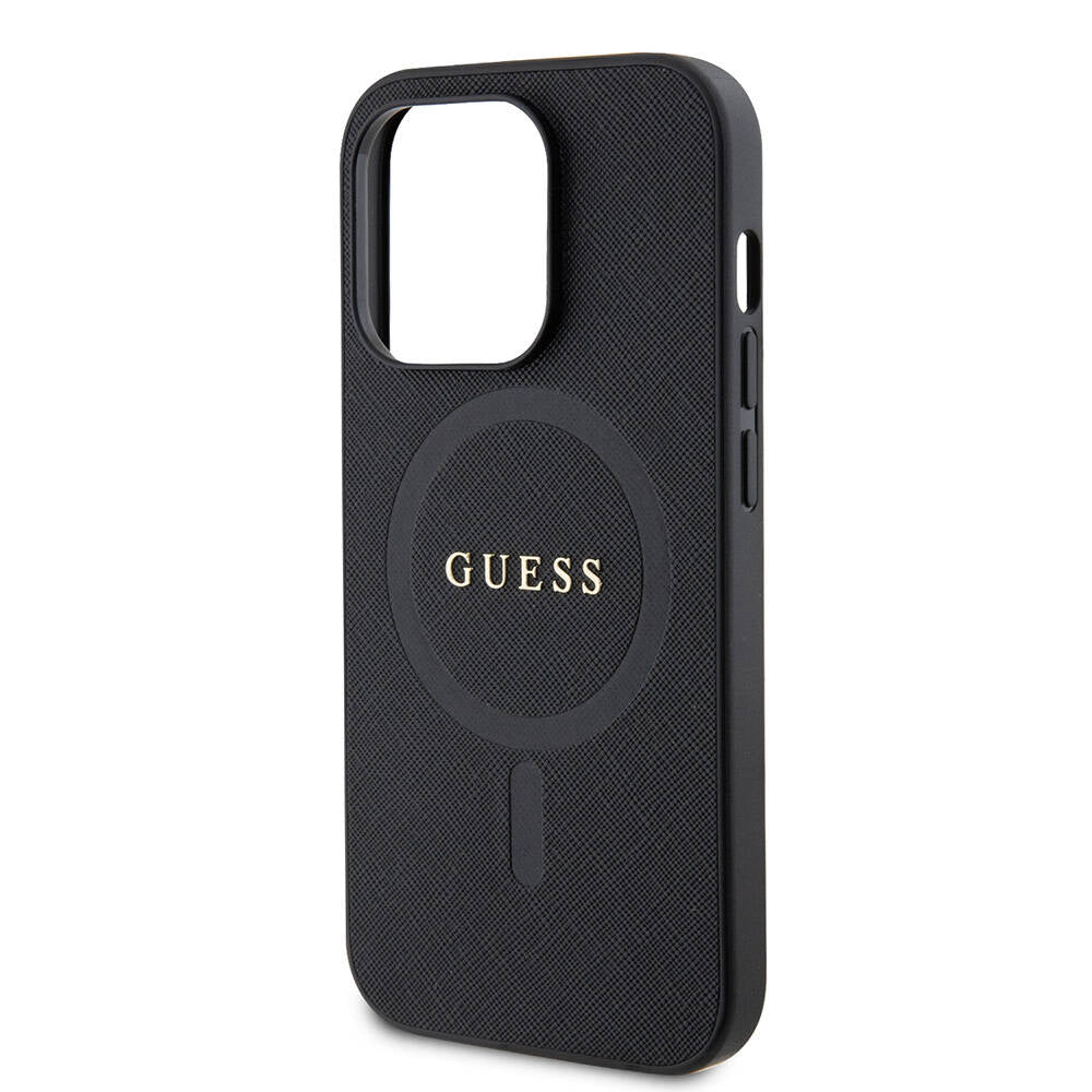 iPhone 14 Pro Max Kılıf Guess Orjinal Lisanslı M-safe Şarj Özellikli Yazı Logolu Saffiano Kapak