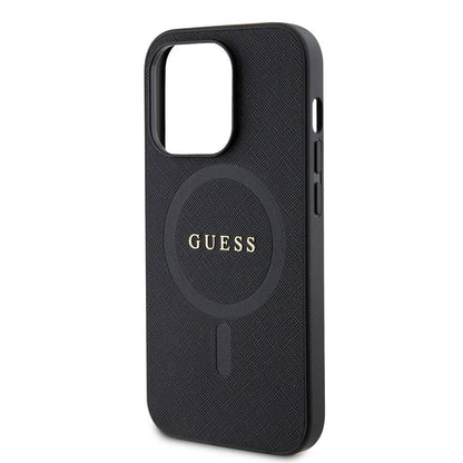 iPhone 14 Pro Max Kılıf Guess Orjinal Lisanslı M-safe Şarj Özellikli Yazı Logolu Saffiano Kapak