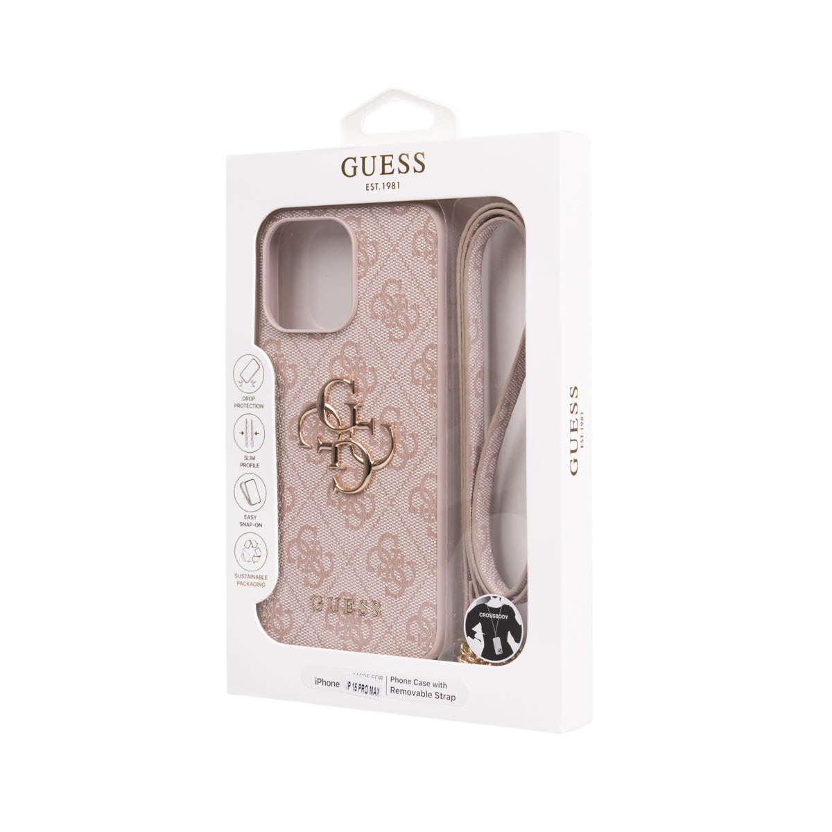 iPhone 14 Pro Max Kılıf Guess Orjinal Lisanslı PU Deri 4G Büyük Metal Logolu Çapraz Vücut Askılı Kapak