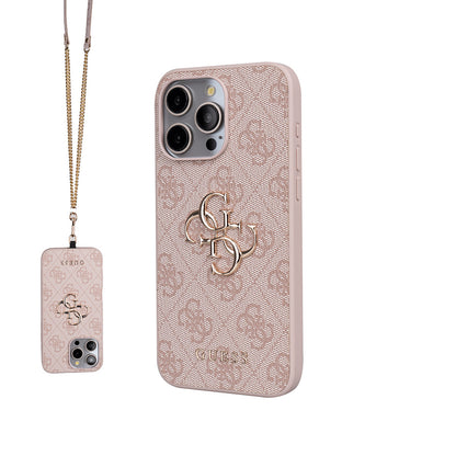 iPhone 14 Pro Max Kılıf Guess Orjinal Lisanslı PU Deri 4G Büyük Metal Logolu Çapraz Vücut Askılı Kapak