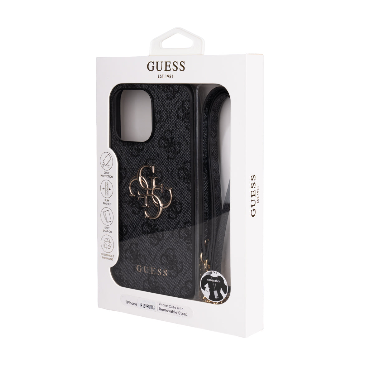 iPhone 14 Pro Max Kılıf Guess Orjinal Lisanslı PU Deri 4G Büyük Metal Logolu Çapraz Vücut Askılı Kapak