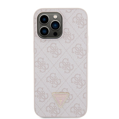 iPhone 14 Pro Max Kılıf Guess Orjinal Lisanslı PU Deri Taşlı Metal Üçgen Logolu Çapraz Vücut Askılı 4G Desenli Kapak
