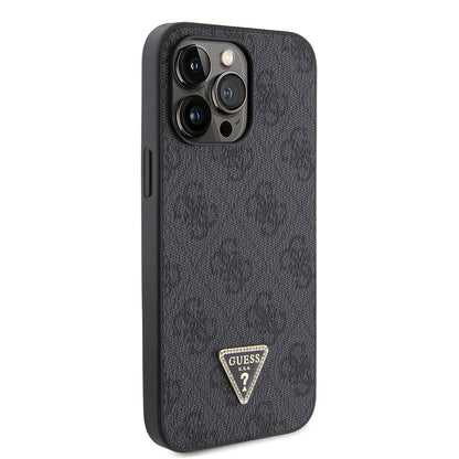 iPhone 14 Pro Max Kılıf Guess Orjinal Lisanslı PU Deri Taşlı Metal Üçgen Logolu Çapraz Vücut Askılı 4G Desenli Kapak