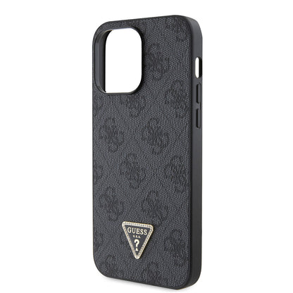 iPhone 14 Pro Max Kılıf Guess Orjinal Lisanslı PU Deri Taşlı Metal Üçgen Logolu Çapraz Vücut Askılı 4G Desenli Kapak
