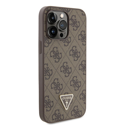 iPhone 14 Pro Max Kılıf Guess Orjinal Lisanslı PU Deri Taşlı Metal Üçgen Logolu Çapraz Vücut Askılı 4G Desenli Kapak