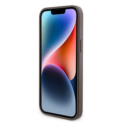 iPhone 14 Pro Max Kılıf Guess Orjinal Lisanslı PU Deri Taşlı Metal Üçgen Logolu Çapraz Vücut Askılı 4G Desenli Kapak