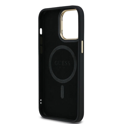 iPhone 14 Pro Max Kılıf Guess Orjinal Lisanslı PU Deri Taşlı Üçgen Logo 4G Desenli Kamera Standlı Kapak