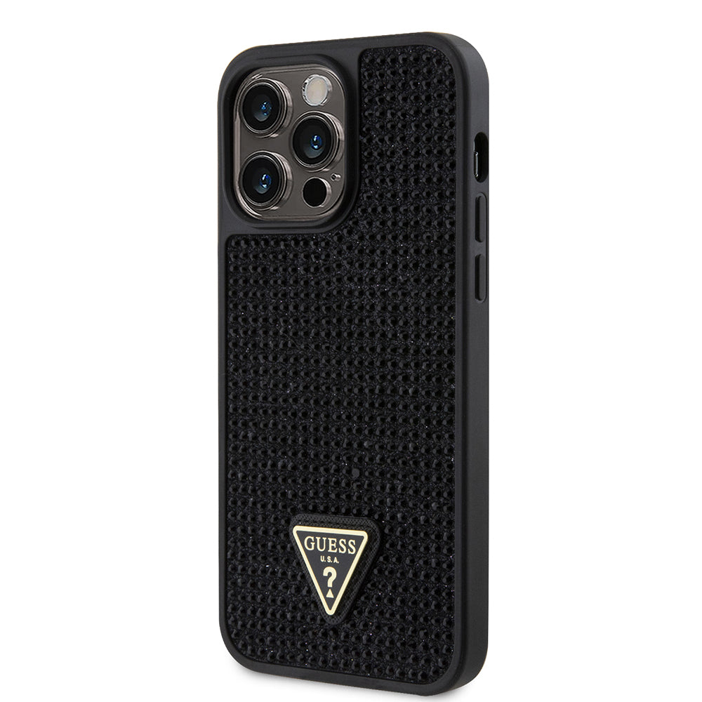 iPhone 14 Pro Max Kılıf Guess Orjinal Lisanslı Taşlı Arka Yüzey Üçgen Logolu Kapak